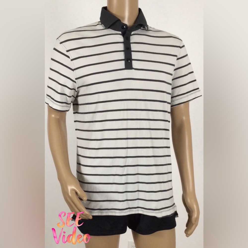 👛 (ANY 2/$30) LULULEMON Short Sleeve Black|White Horizontal Striped Golf Tee